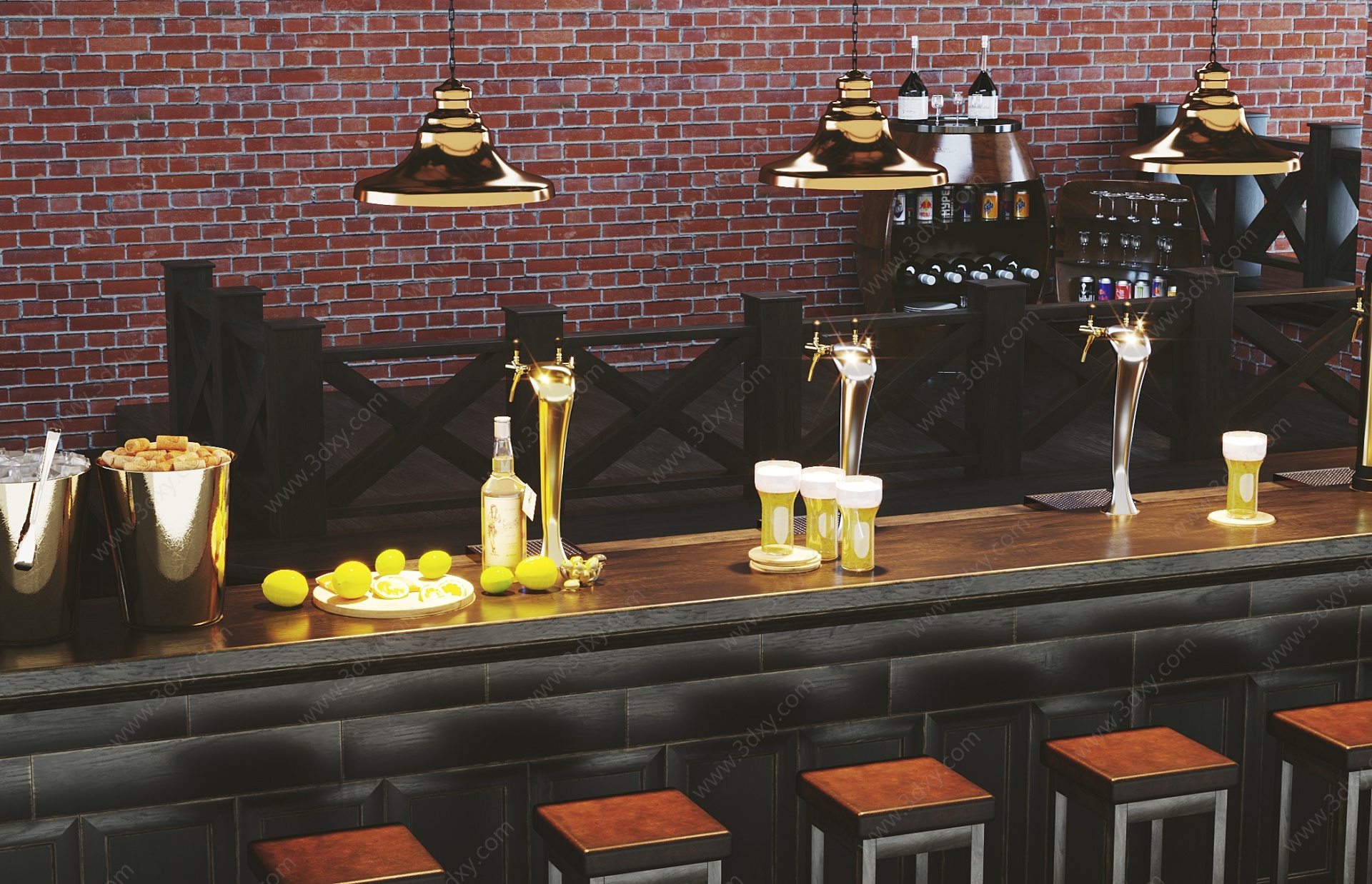 工业风酒吧台3D模型