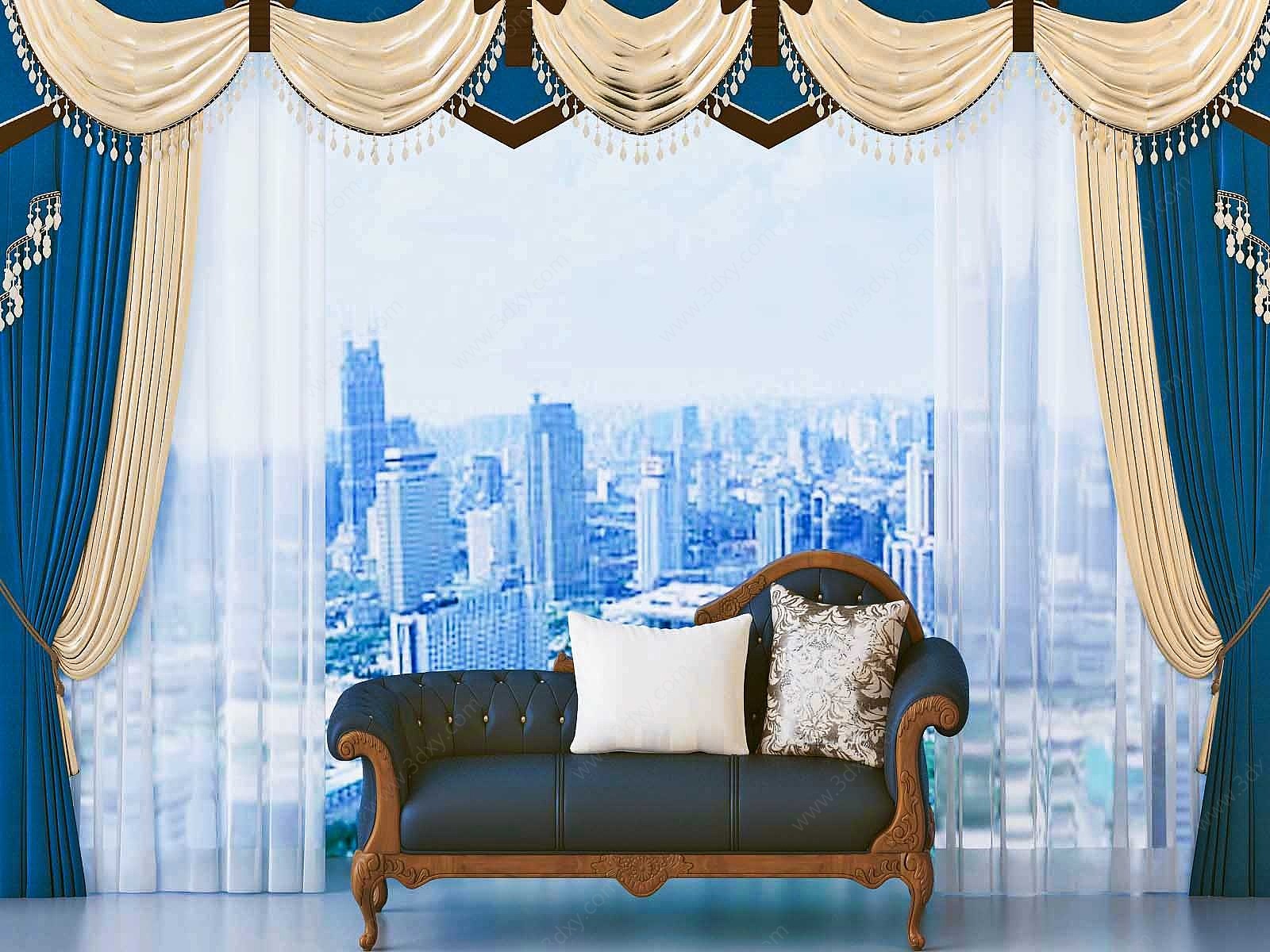 欧式贵妃椅窗帘3D模型