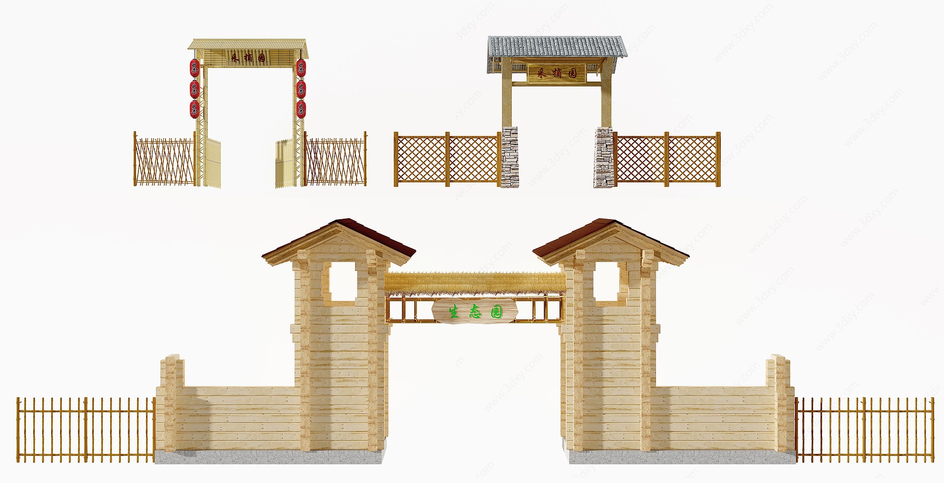 新中式山庄度假村大门3D模型