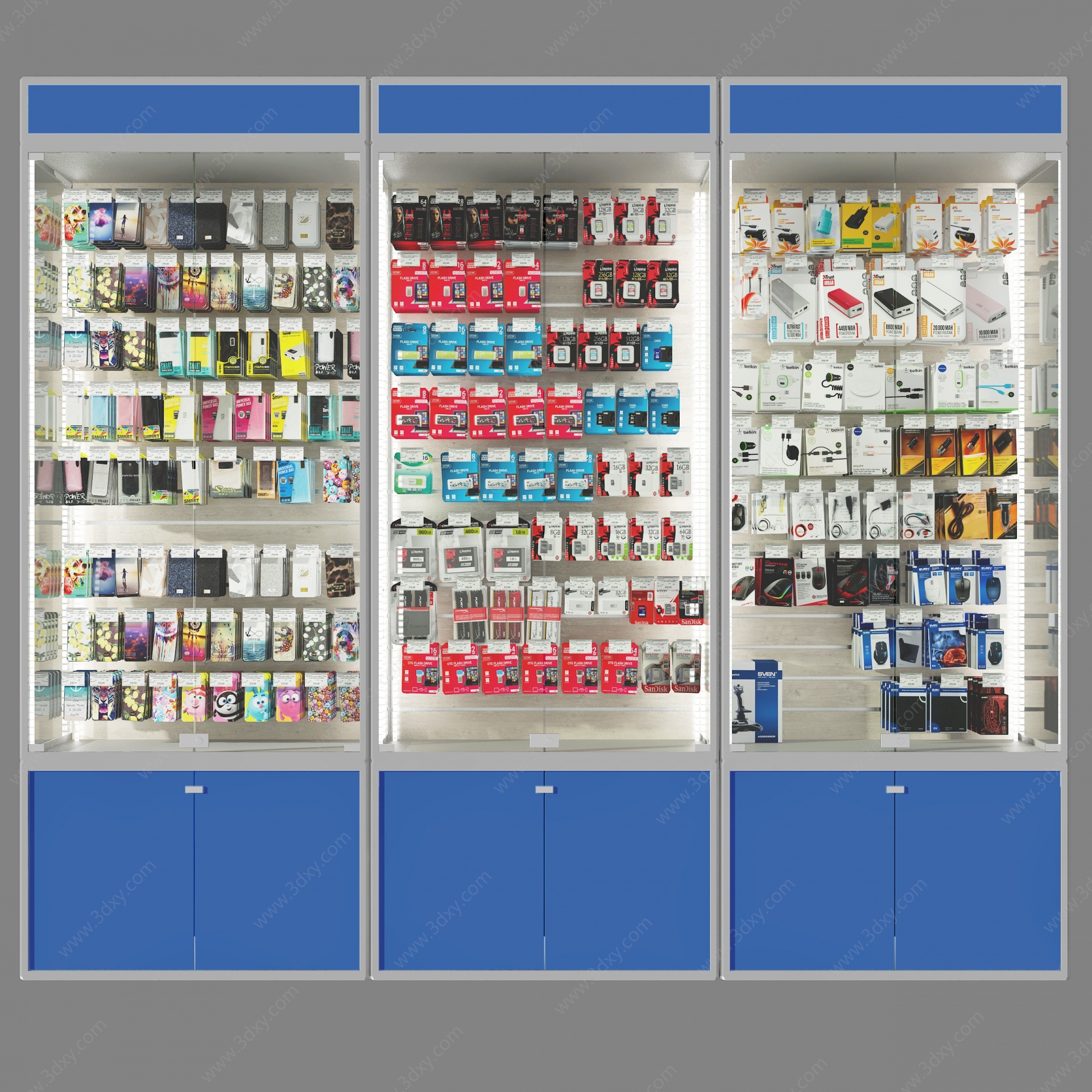 现代超市数码配件货柜3D模型