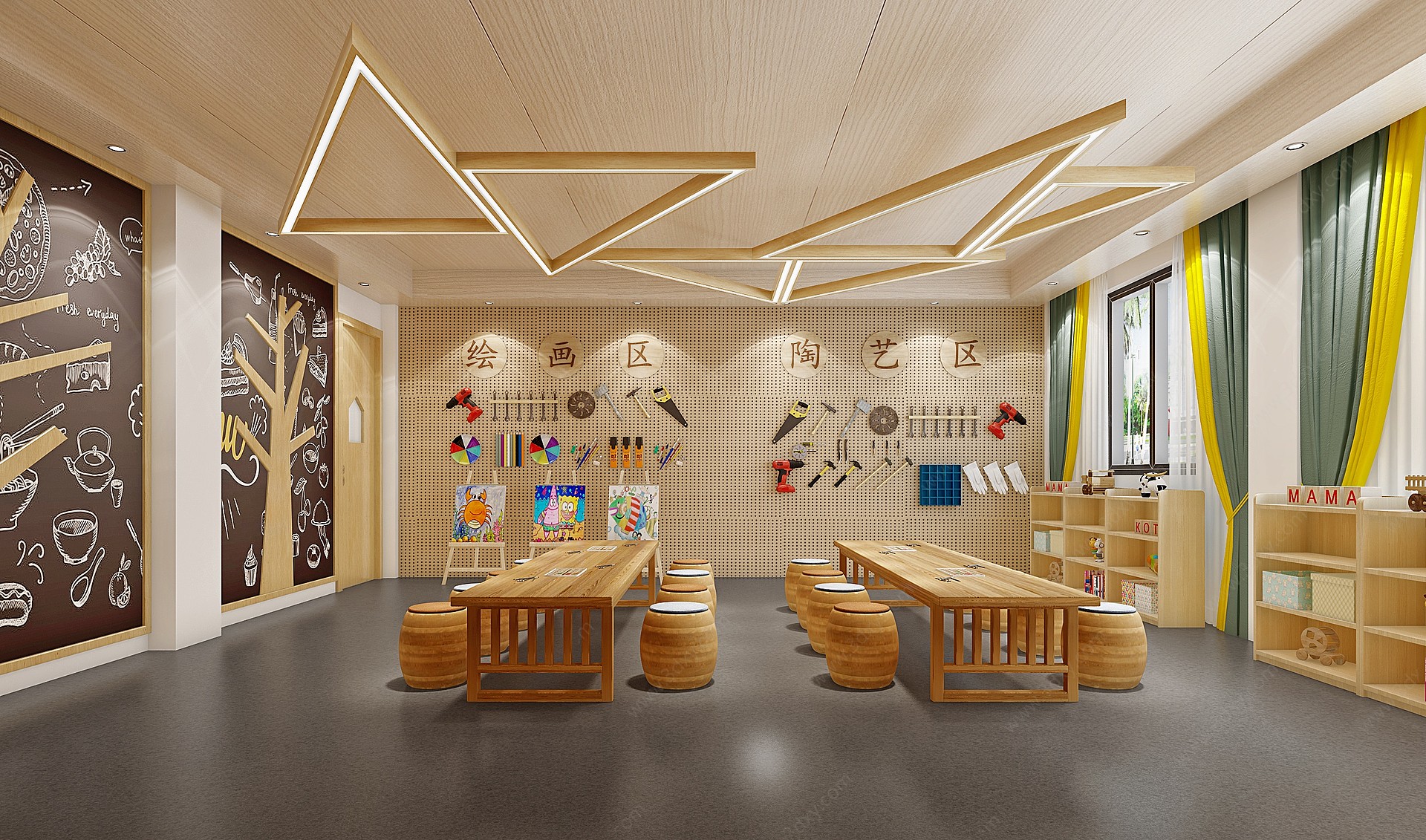 现代幼儿园美工室3D模型