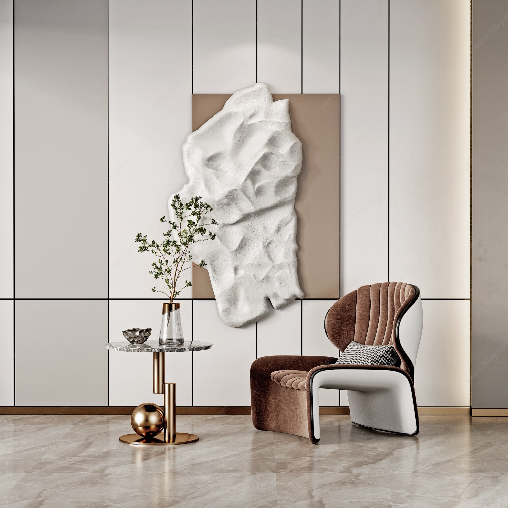 现代单椅墙面装置艺术组合3D模型