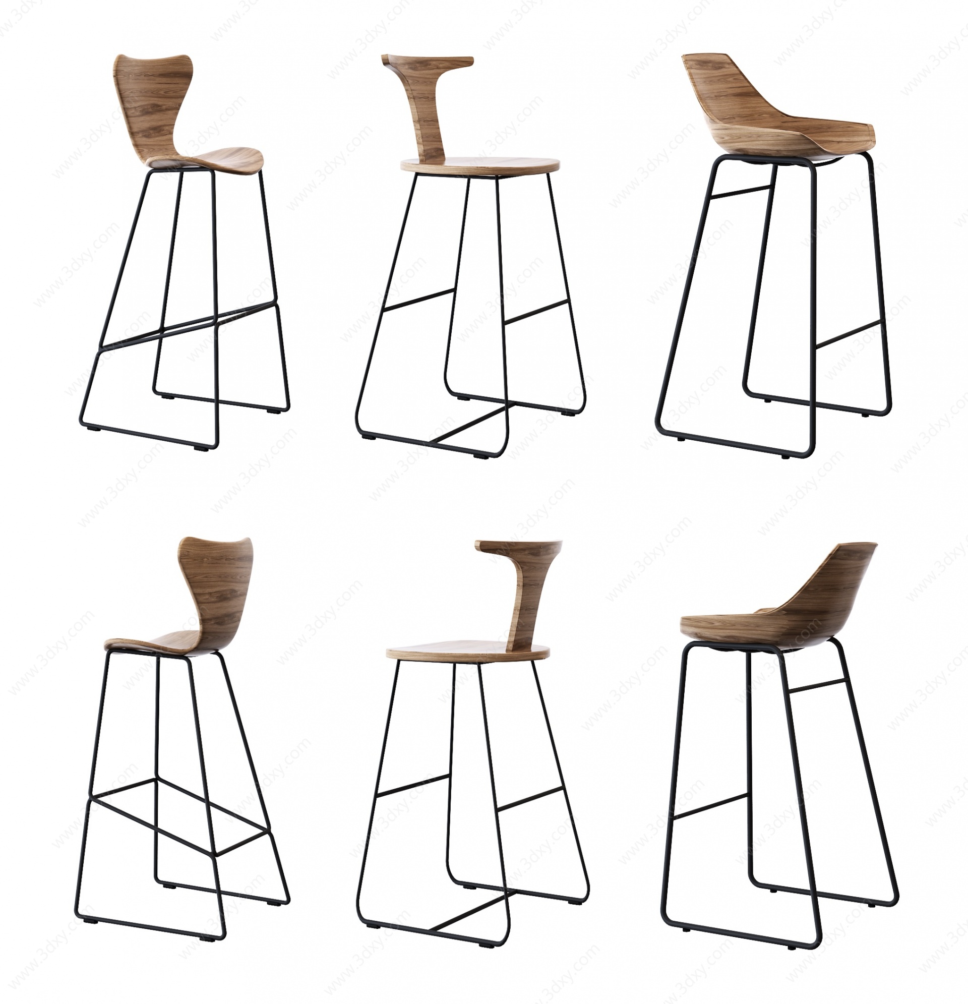 北欧铁艺木质吧椅3D模型