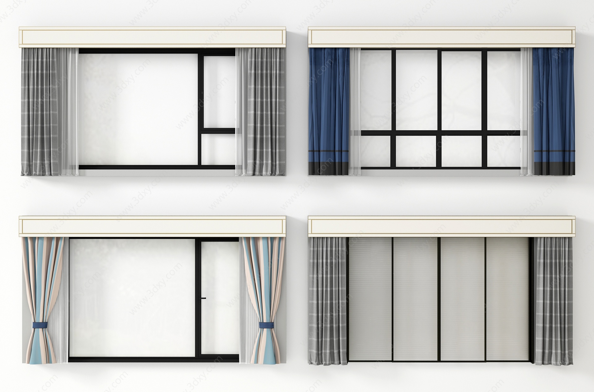 现代窗门窗帘组合3D模型