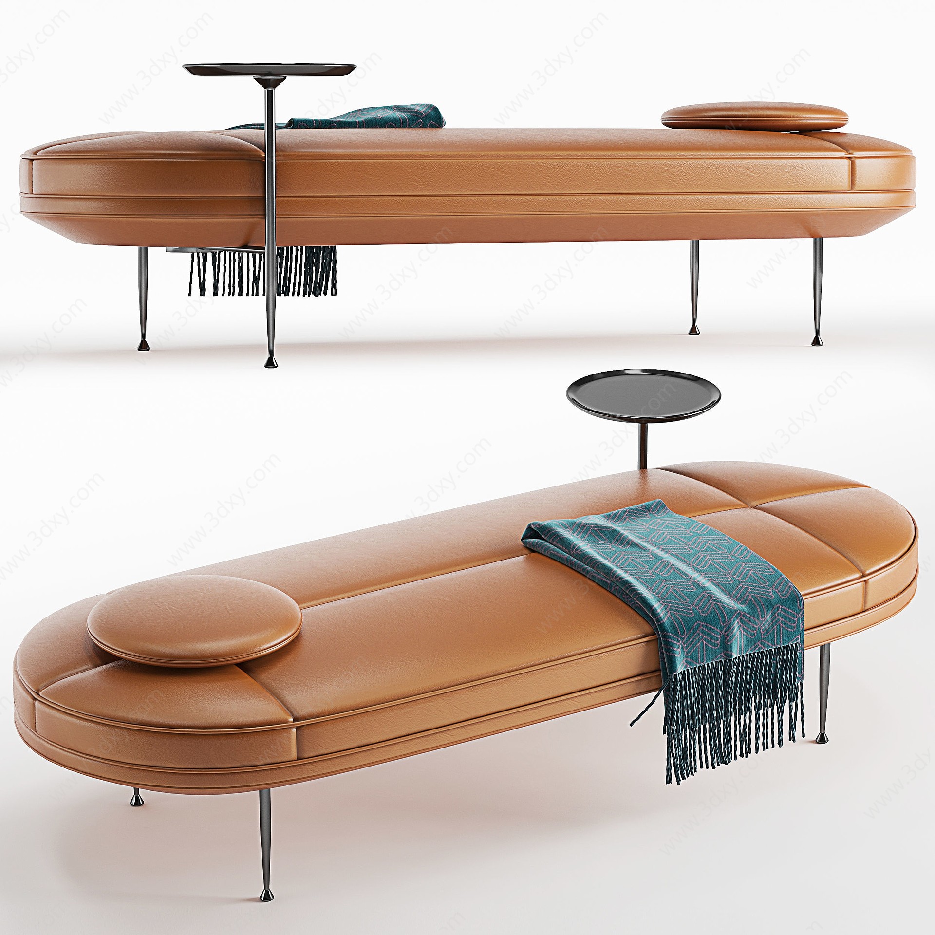 现代皮革床尾踏长凳3D模型