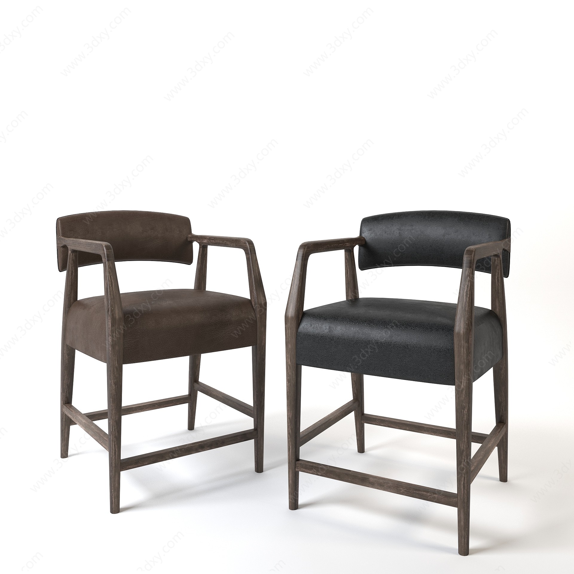 中式实木皮革单椅3D模型