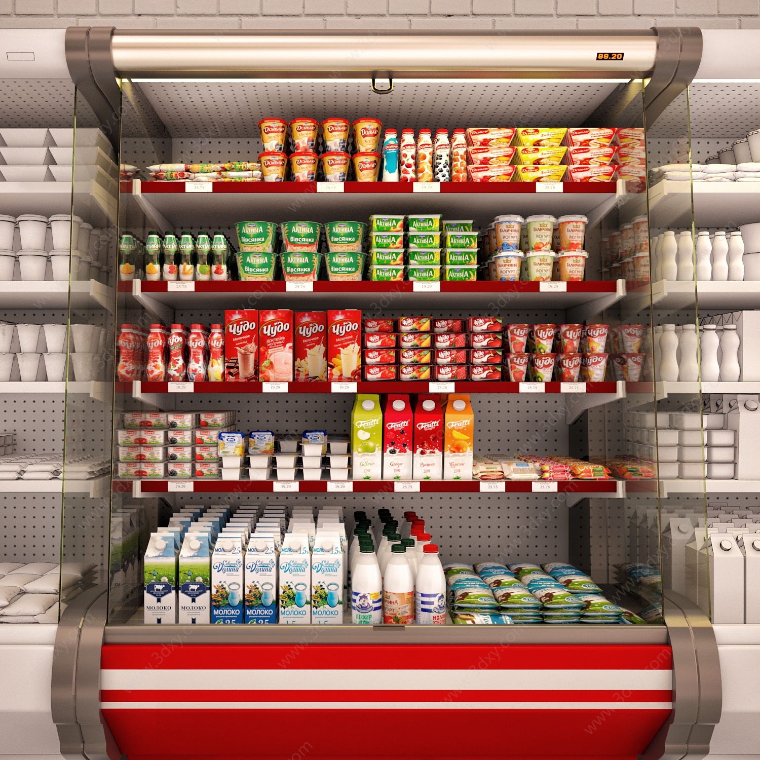 现代超市冰柜货架3D模型