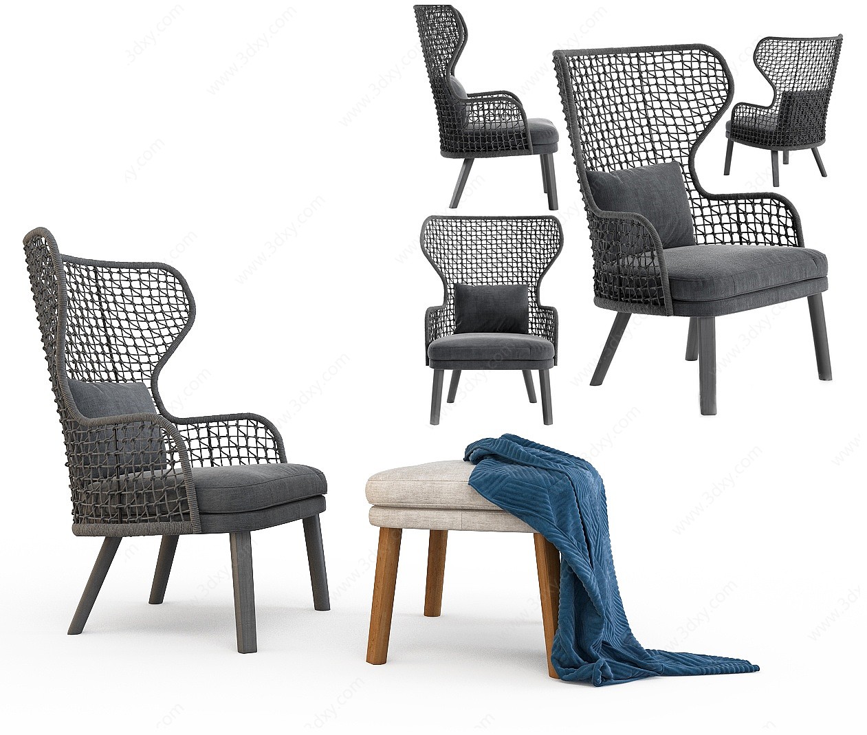 现代户外编织休闲椅3D模型