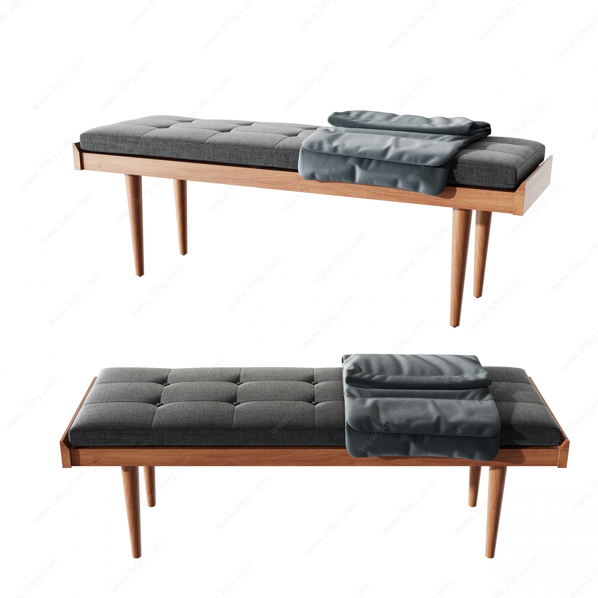 北欧原木床尾凳3D模型