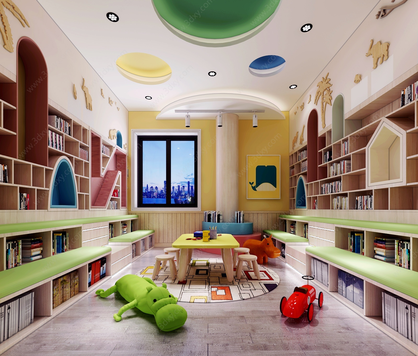 现代幼儿园图书室3D模型