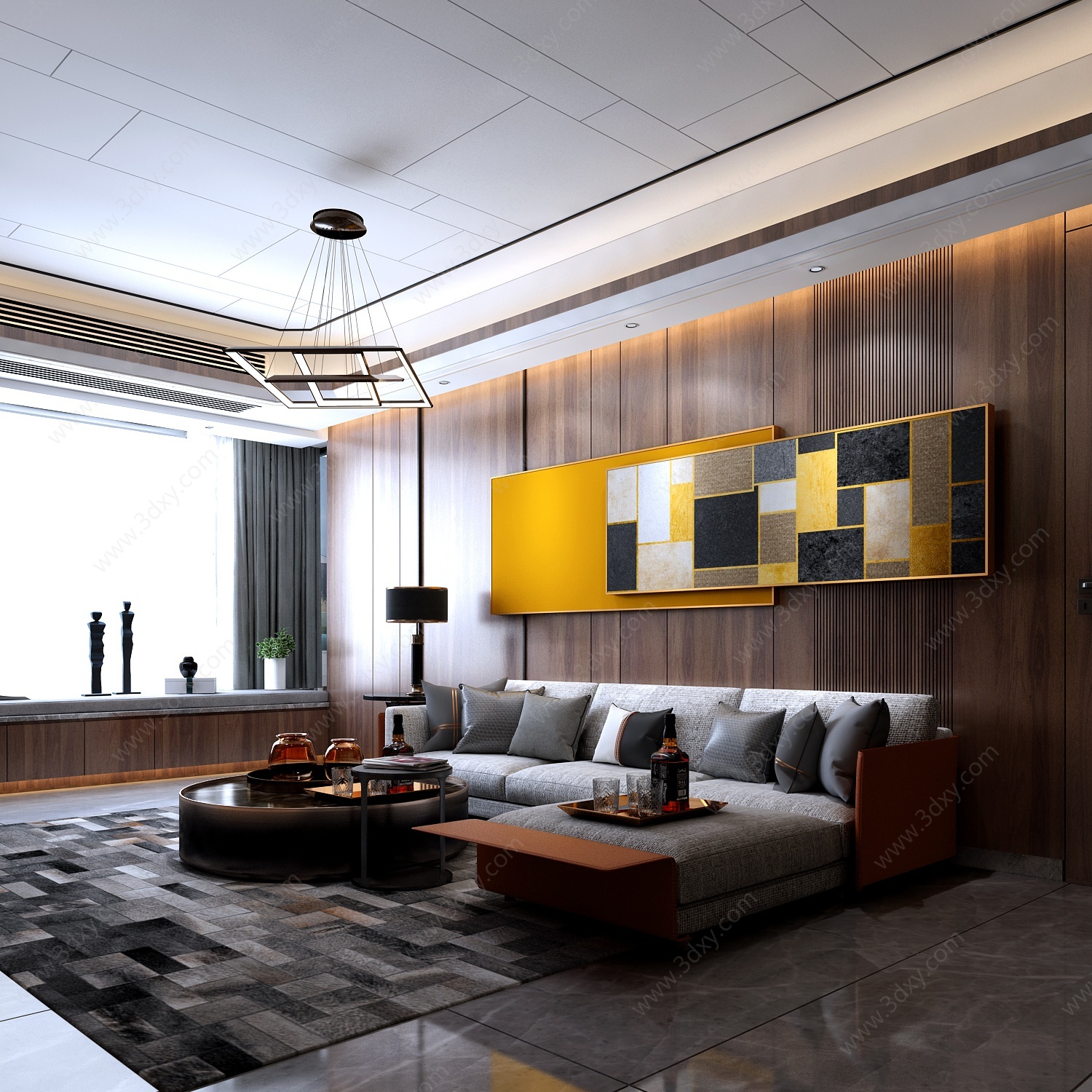 现代轻奢高级客厅3D模型