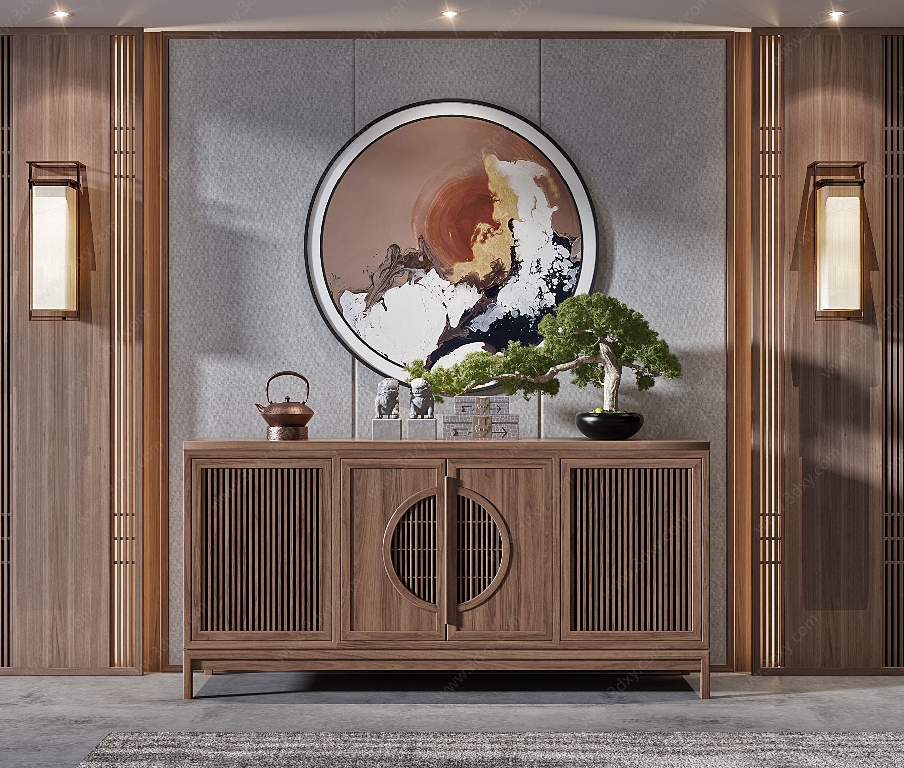 新中式古典实木餐边柜3D模型