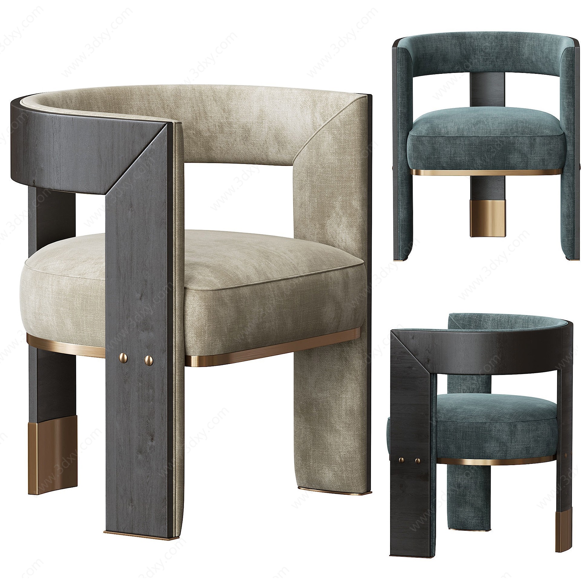现代实木布艺单椅3D模型