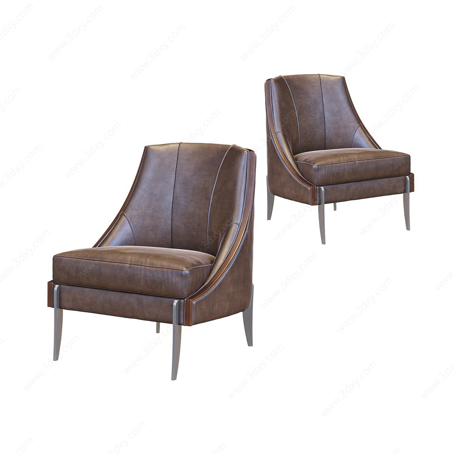 棕皮革单椅休闲单人沙发3D模型