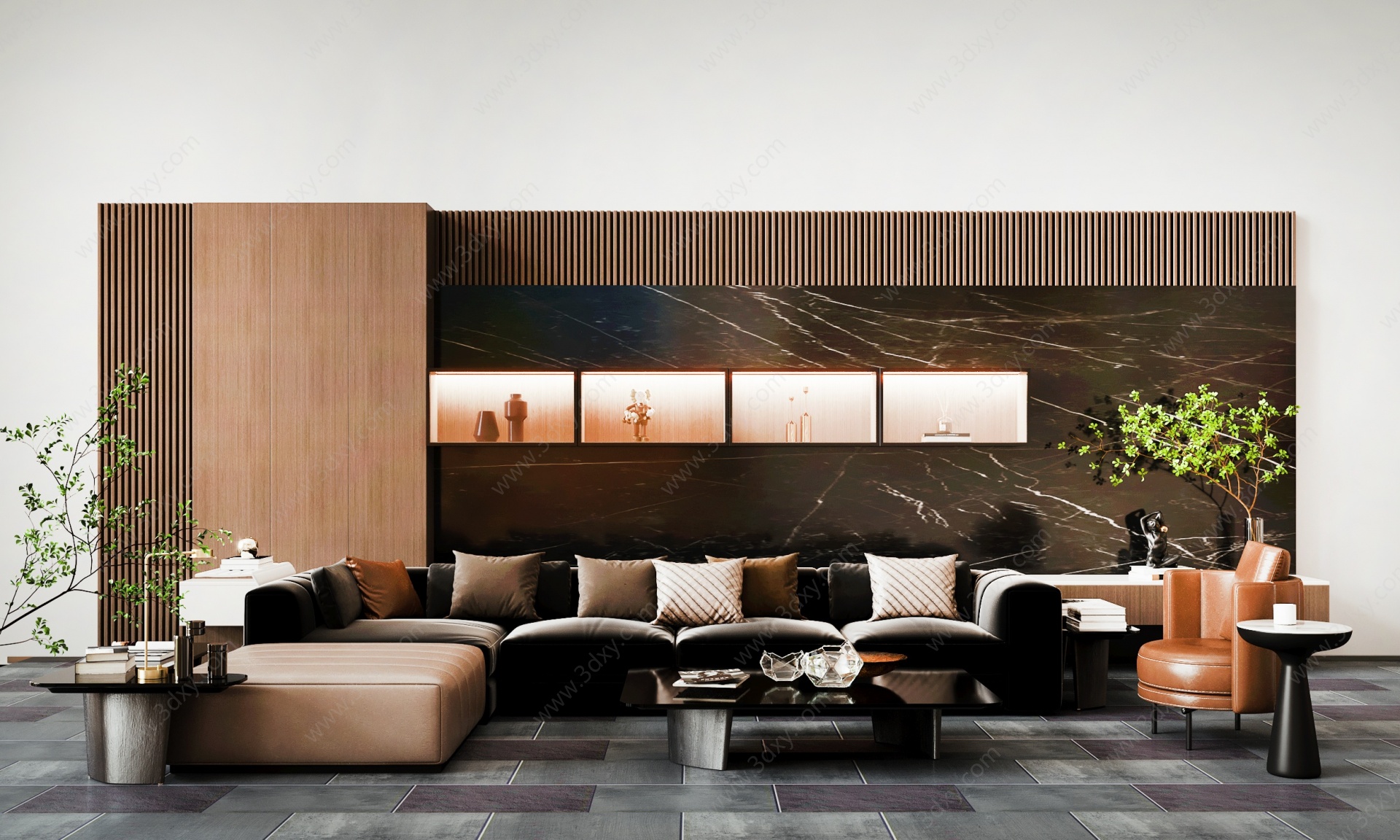 现代沙发背景墙组合3D模型