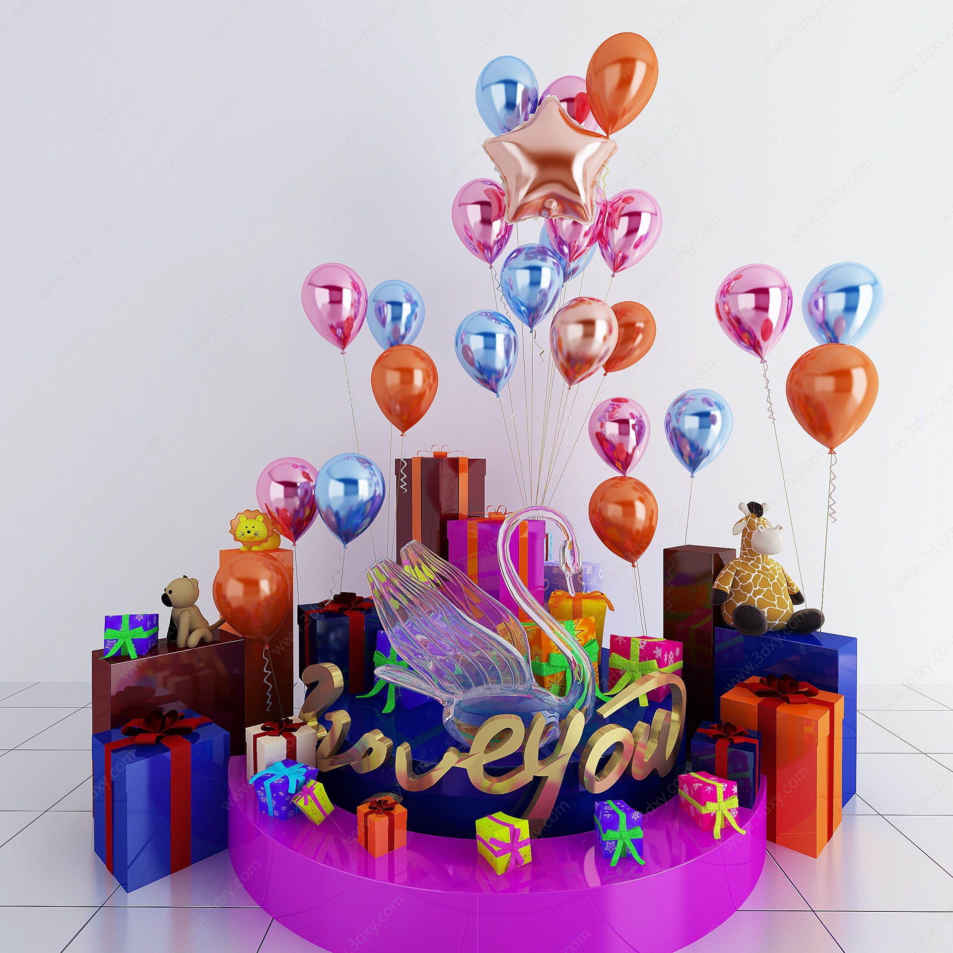 现代节日礼物气球美陈3D模型