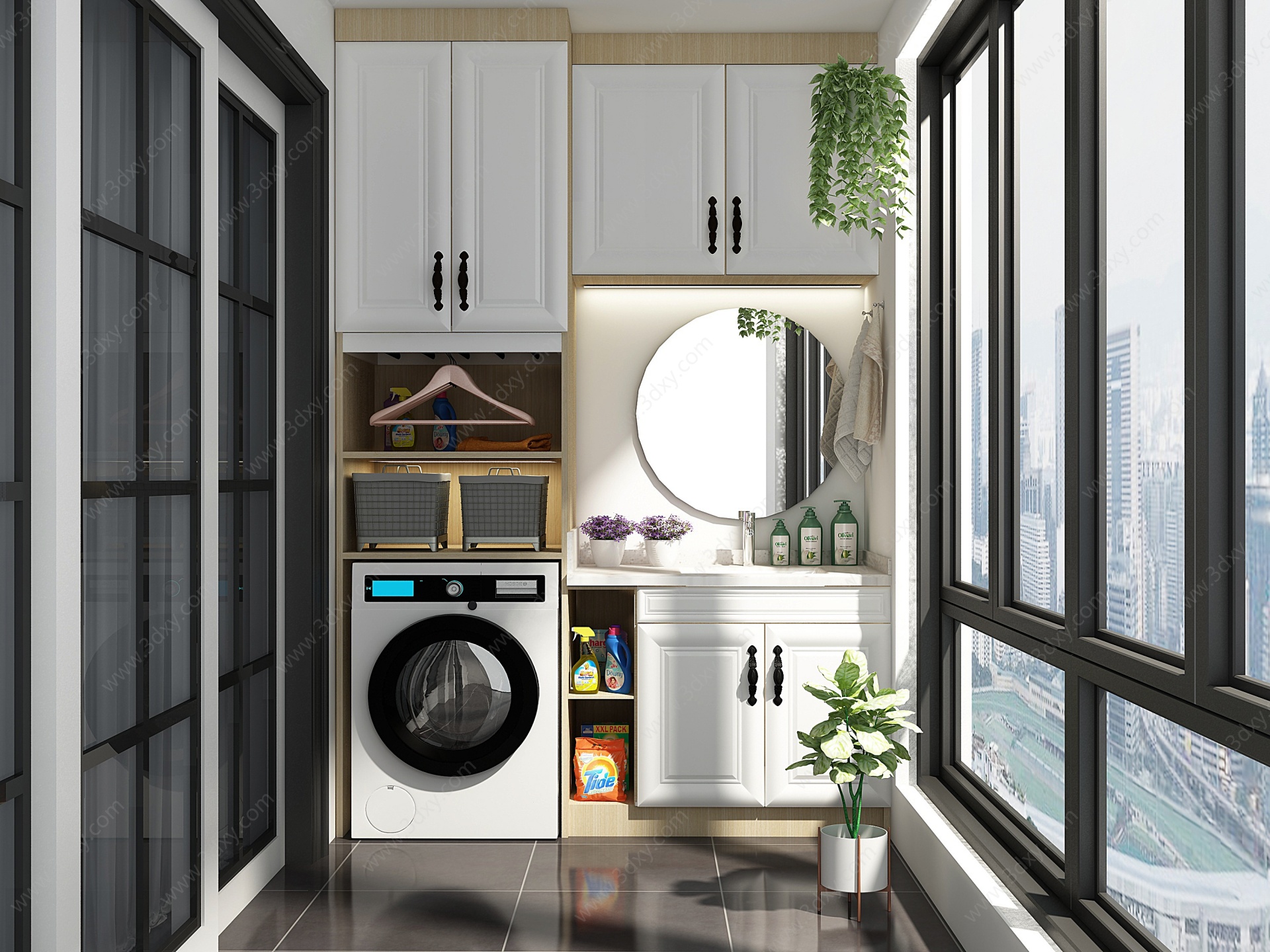 现代简约洗衣机阳台柜3D模型