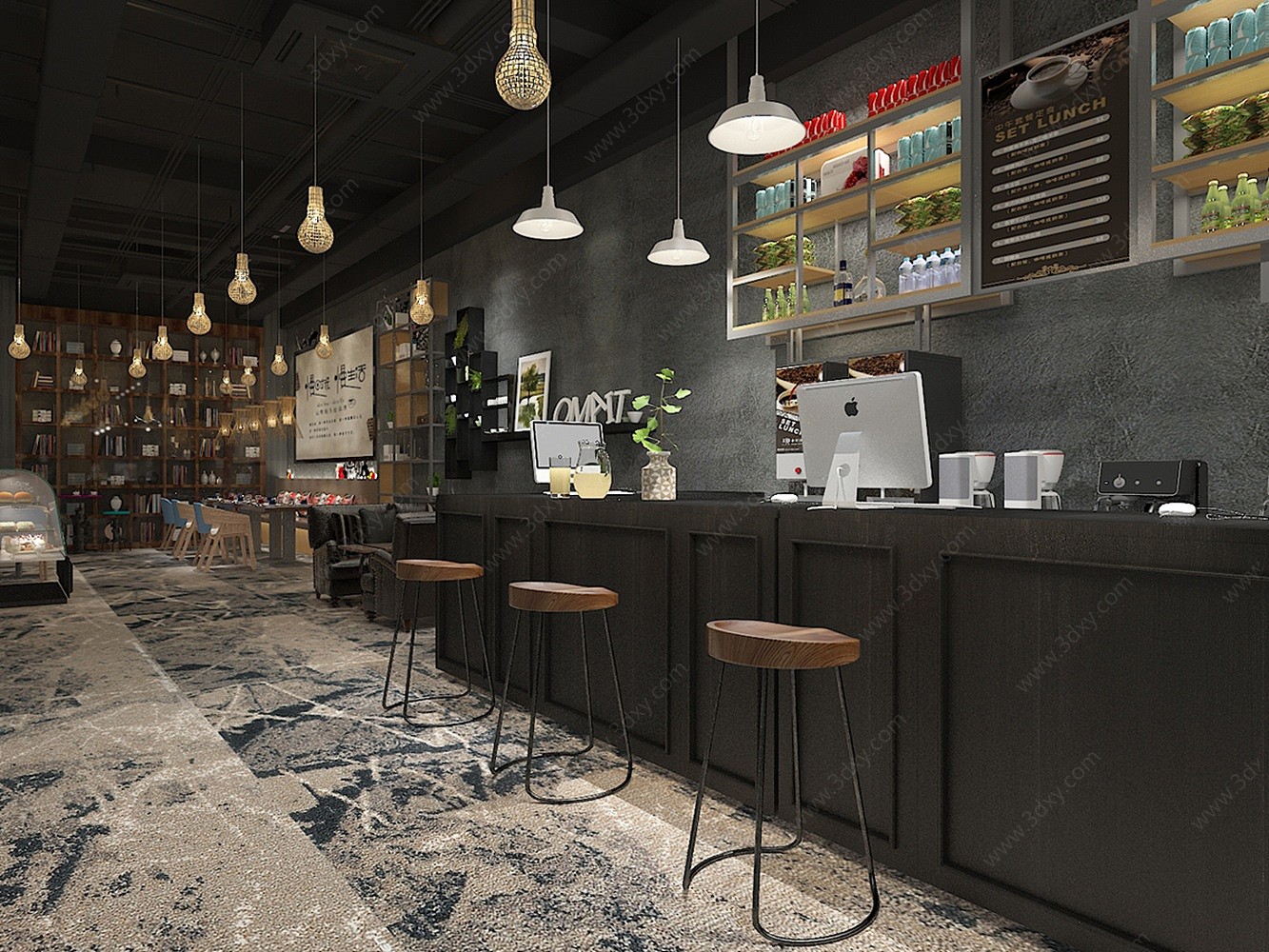 工业风咖啡馆咖啡店3D模型