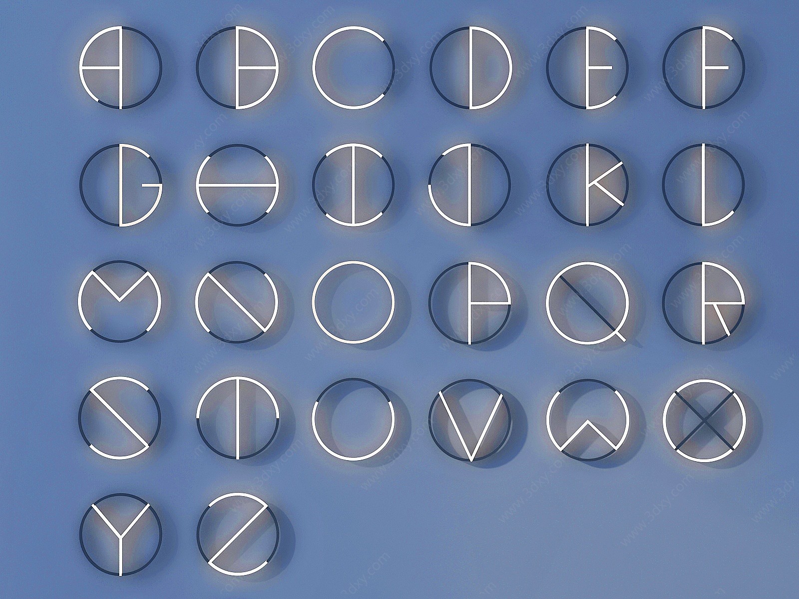 现代26个英文字母墙3D模型