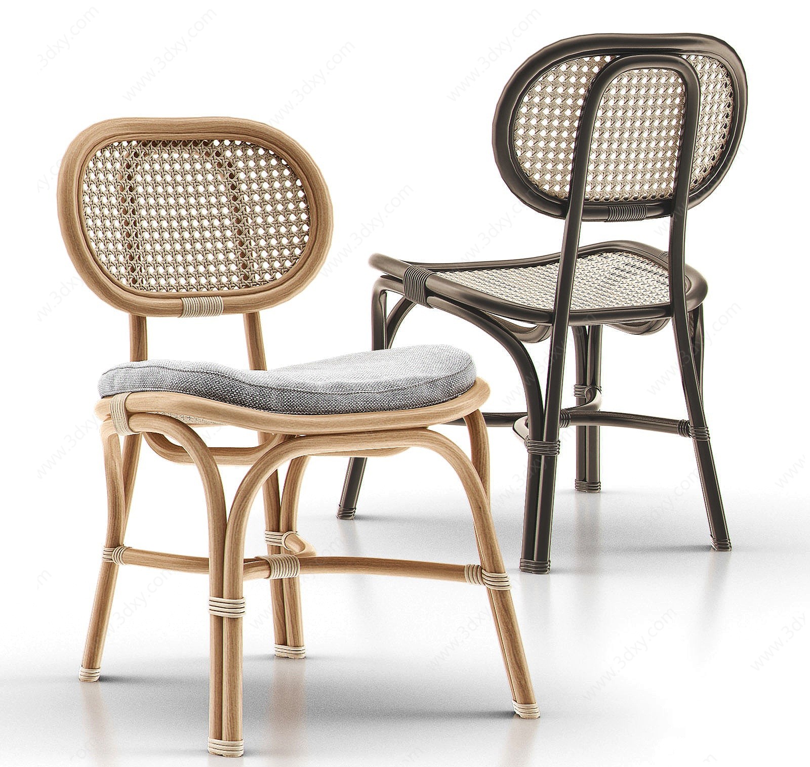 北欧自然风藤编编织餐椅3D模型