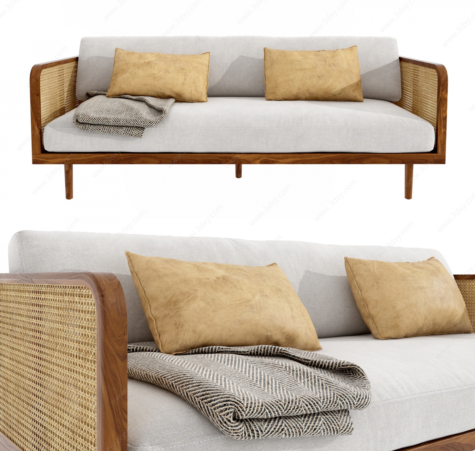 日式自然风布艺双人沙发3D模型