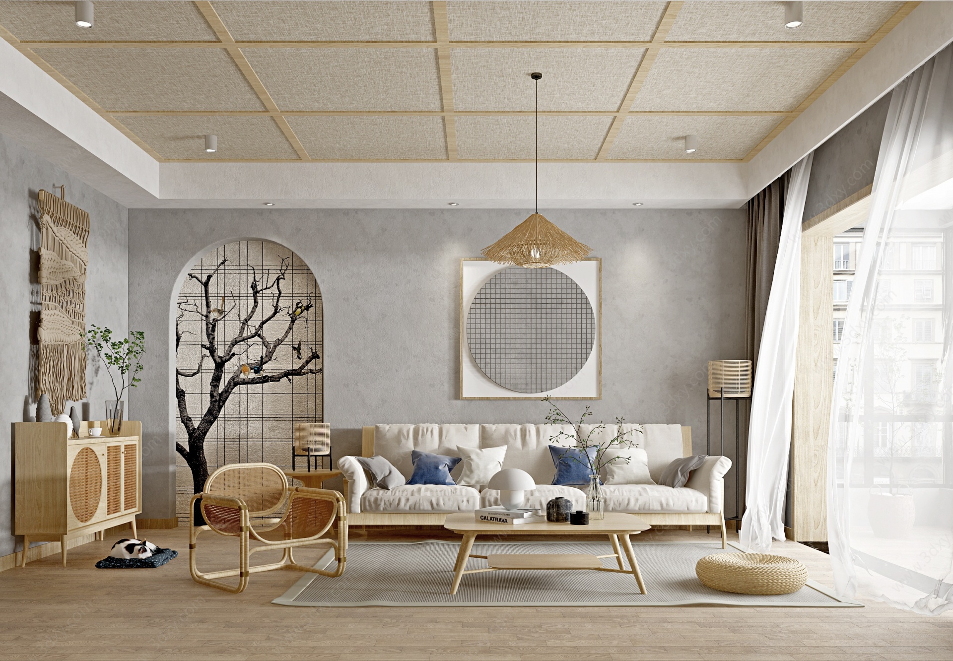 北欧日式自然风民宿客厅3D模型