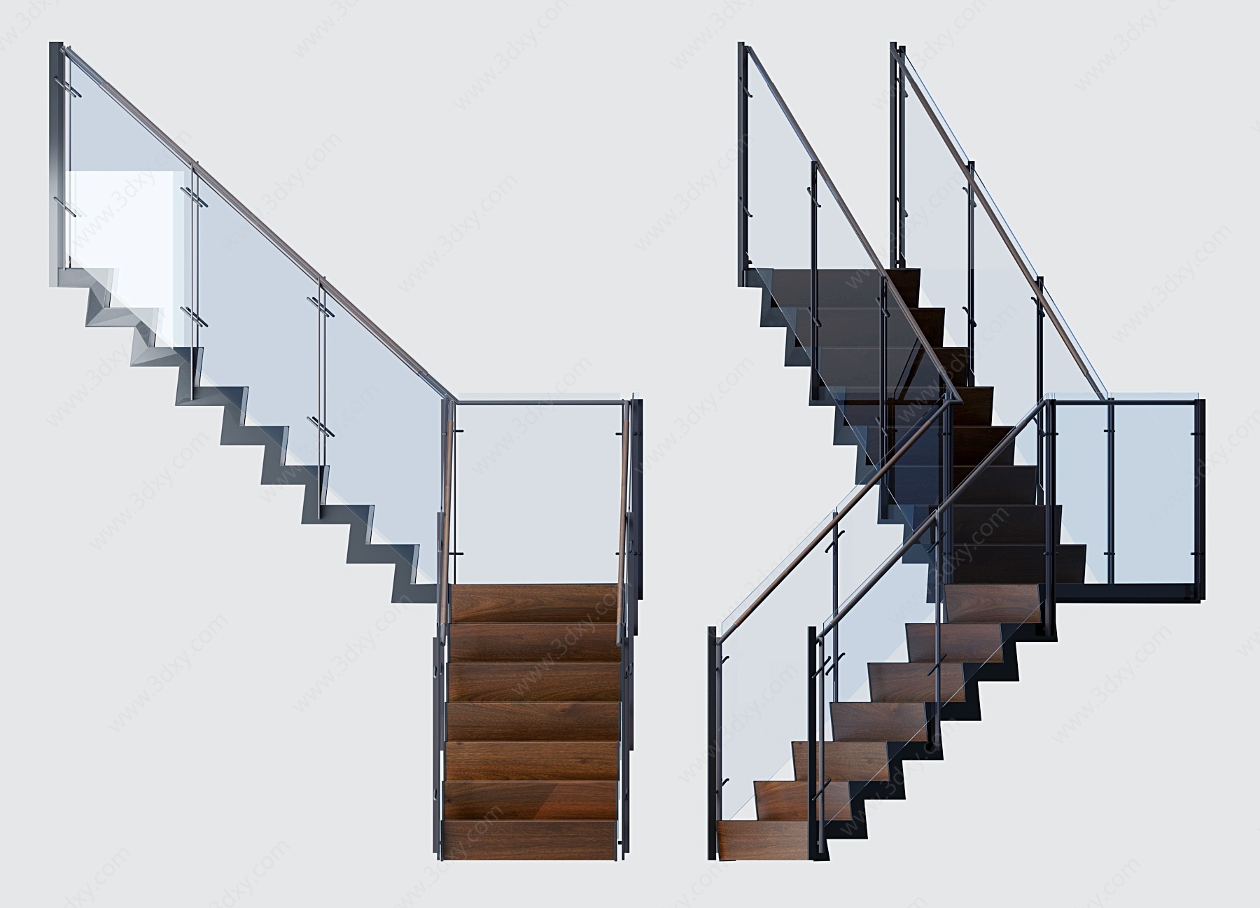现代实木玻璃钢架楼梯3D模型