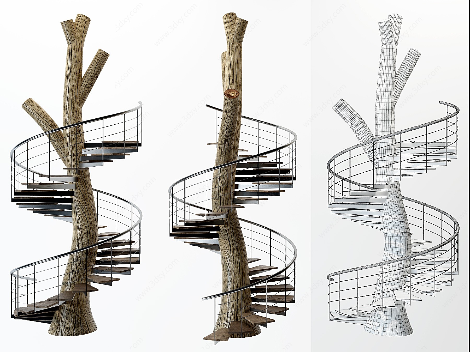 自然风树干旋钢架转楼梯3D模型