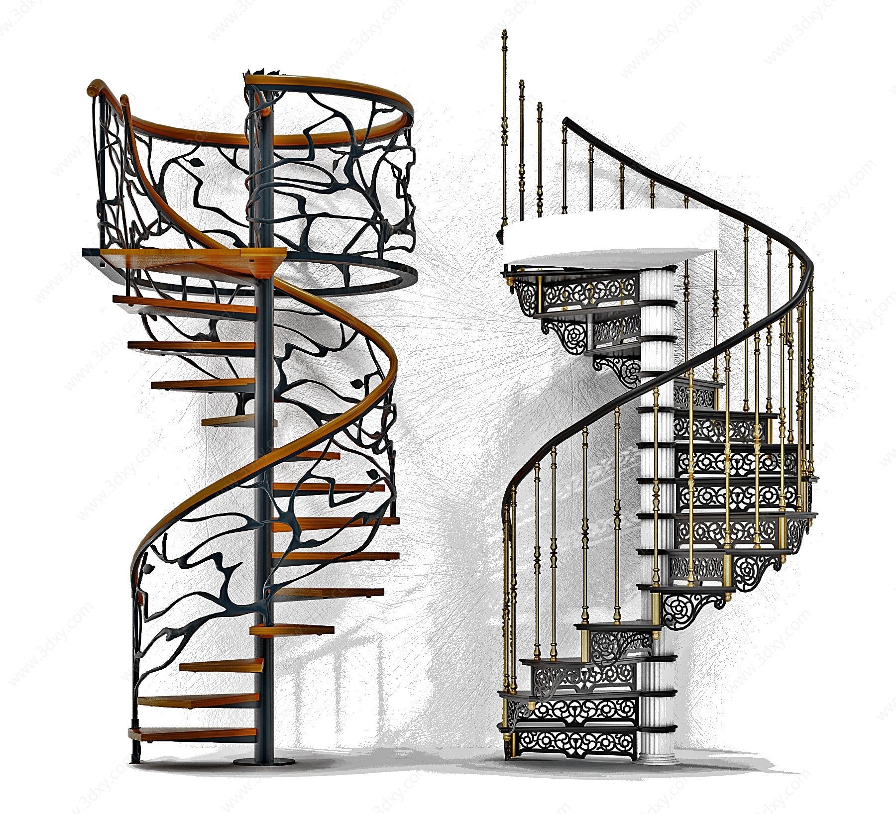 欧式现代铁艺旋转楼梯3D模型