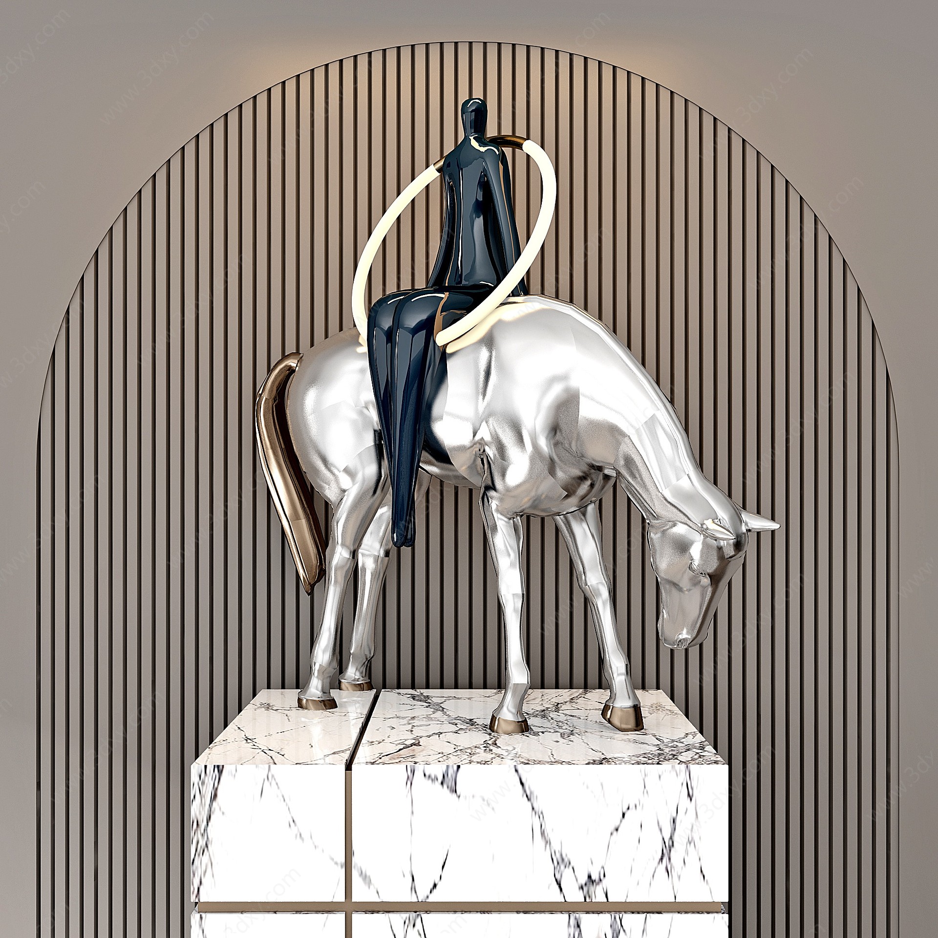 现代抽象人物骑马雕塑3D模型
