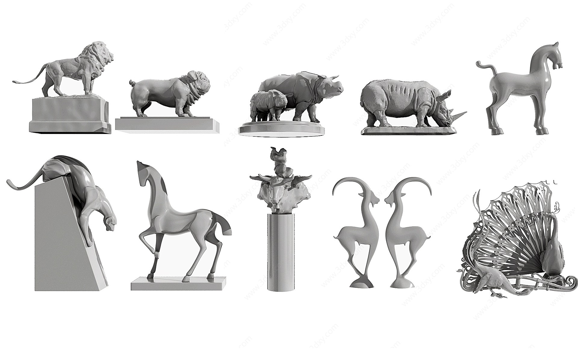 现代动物雕塑摆件组合3D模型