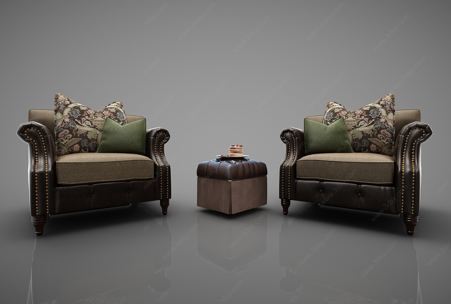 美式沙发茶几组合3D模型