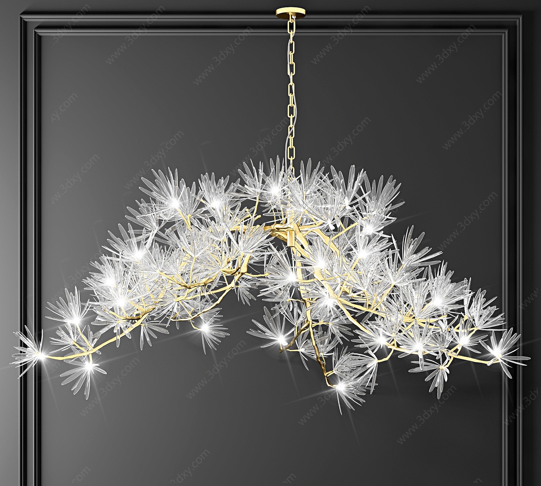 金属松树水晶装饰吊灯3D模型