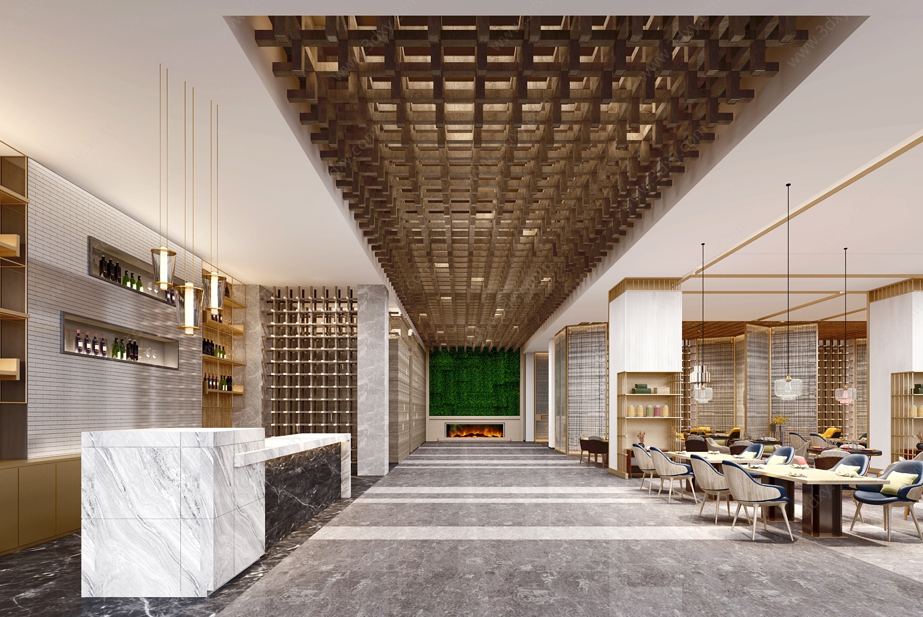 现代新中式酒店餐厅3D模型