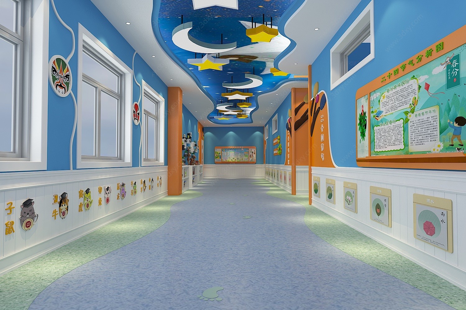 现代幼儿园走廊3D模型