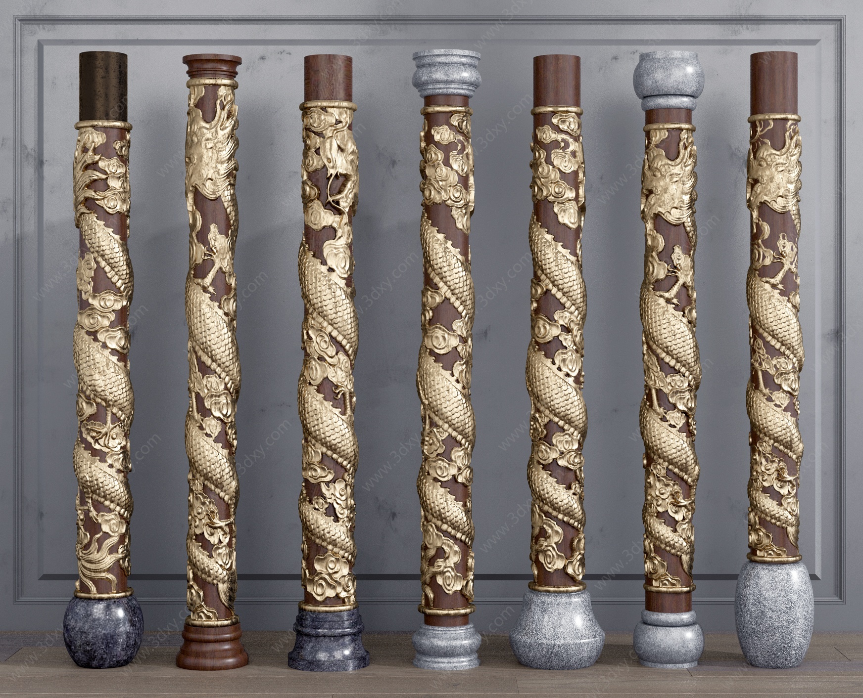 中式盘龙雕花柱子3D模型