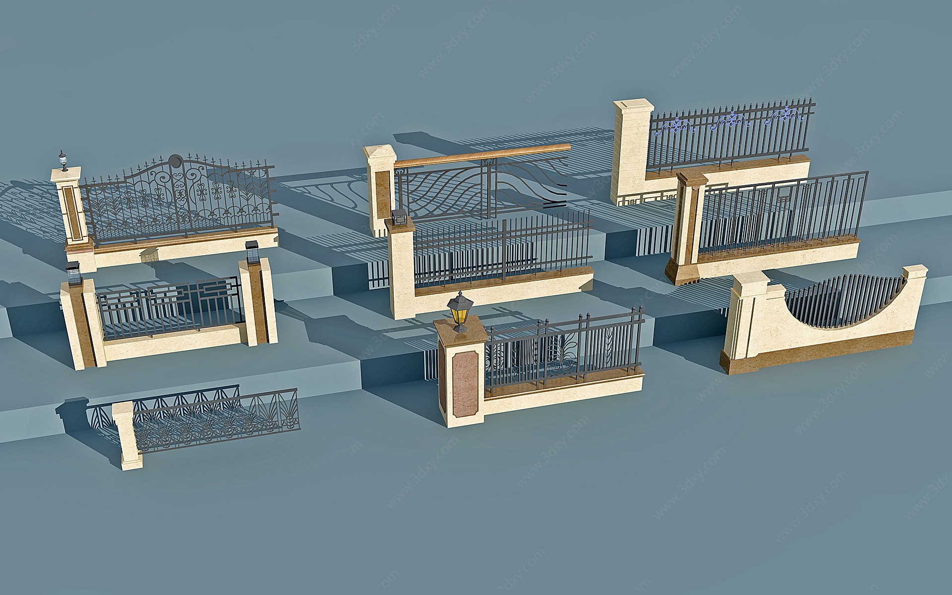 欧式铁艺栏杆大门3D模型