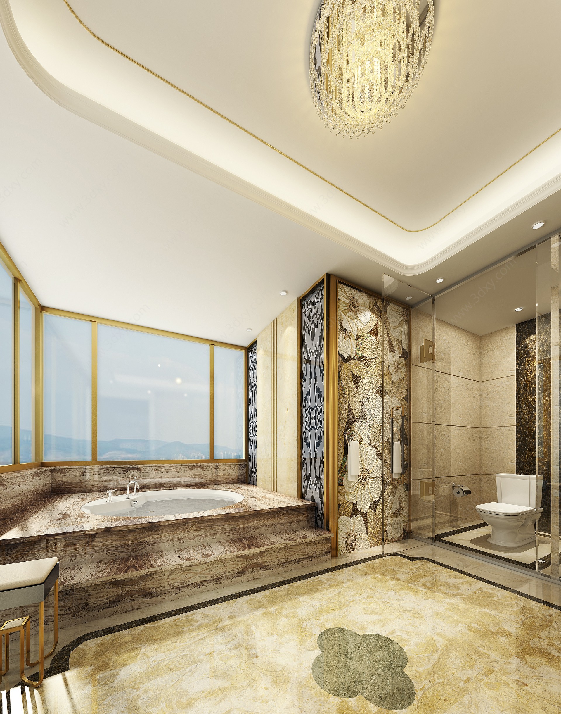 奢华酒店总统套房浴室间3D模型