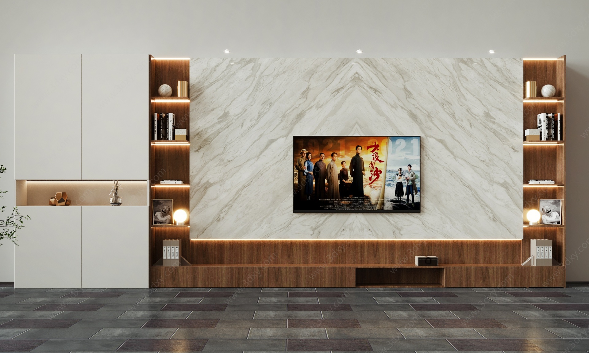 现代电视墙组合3D模型