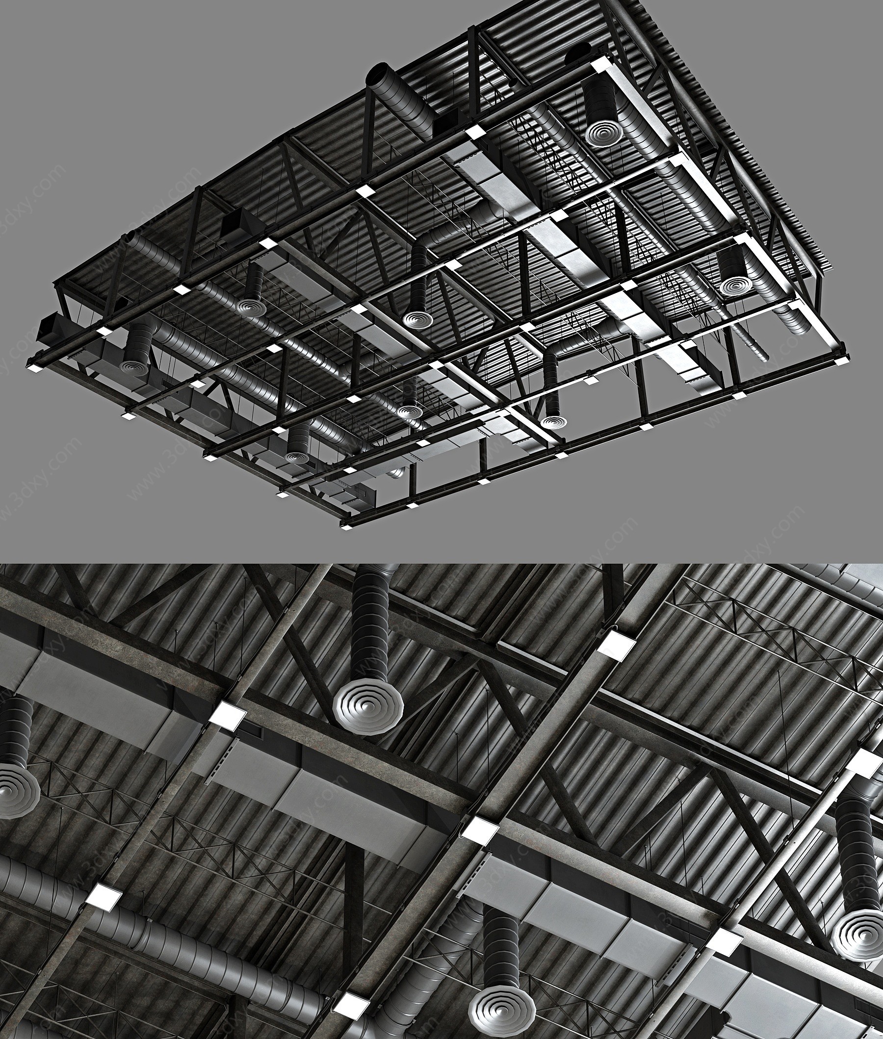 工业风舞台钢架顶棚管道3D模型