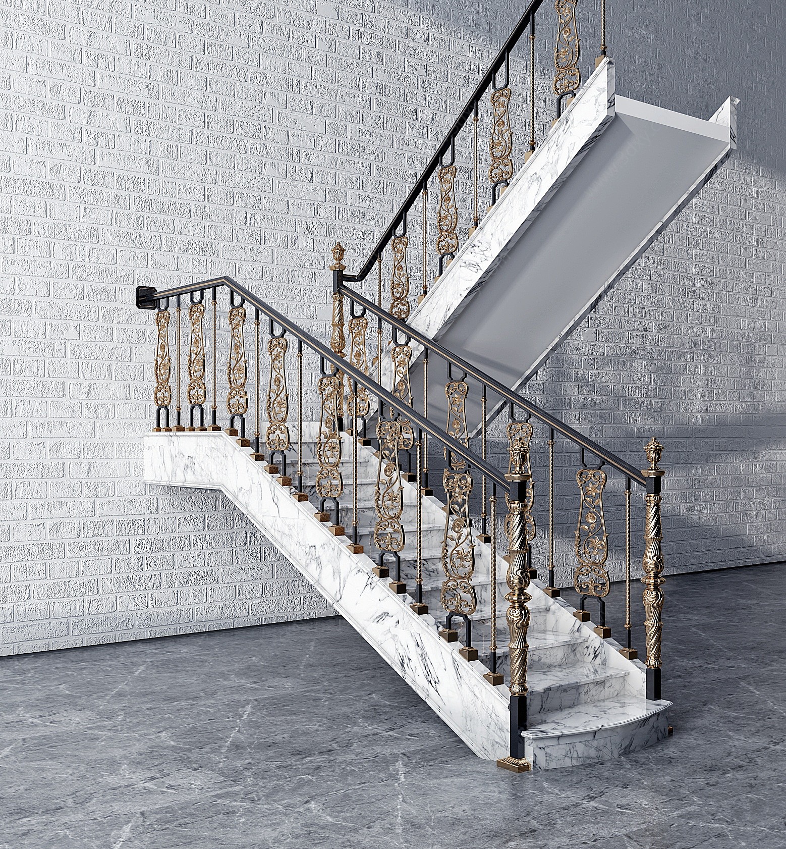 简欧法式金属雕花楼梯护栏3D模型