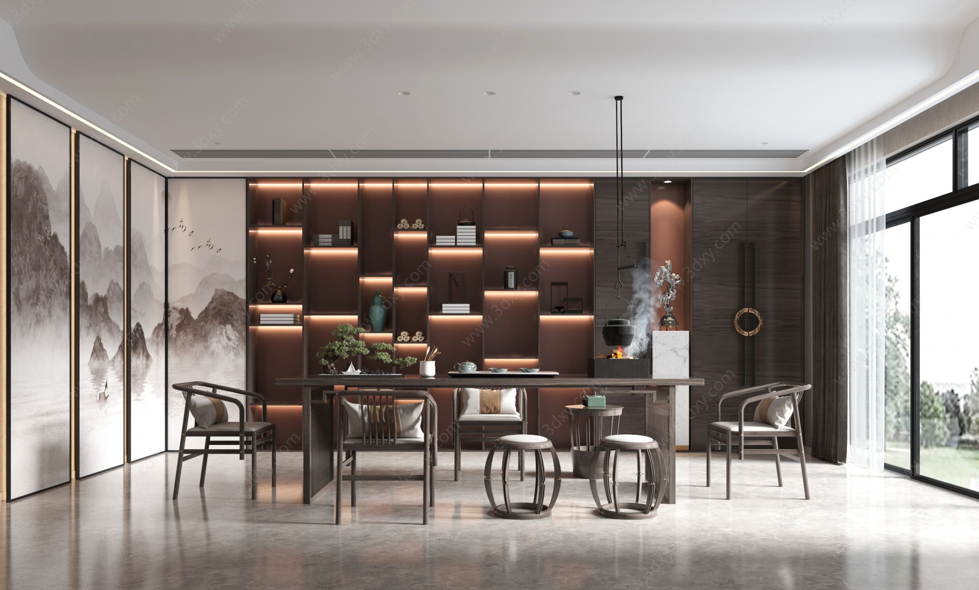 新中式家居茶室3D模型