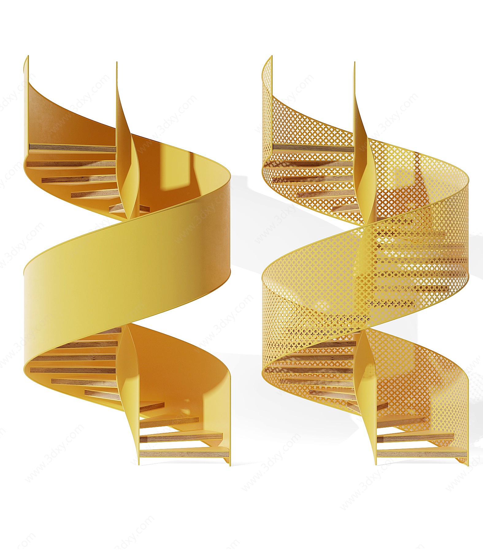现代工业风铁艺旋转楼梯3D模型