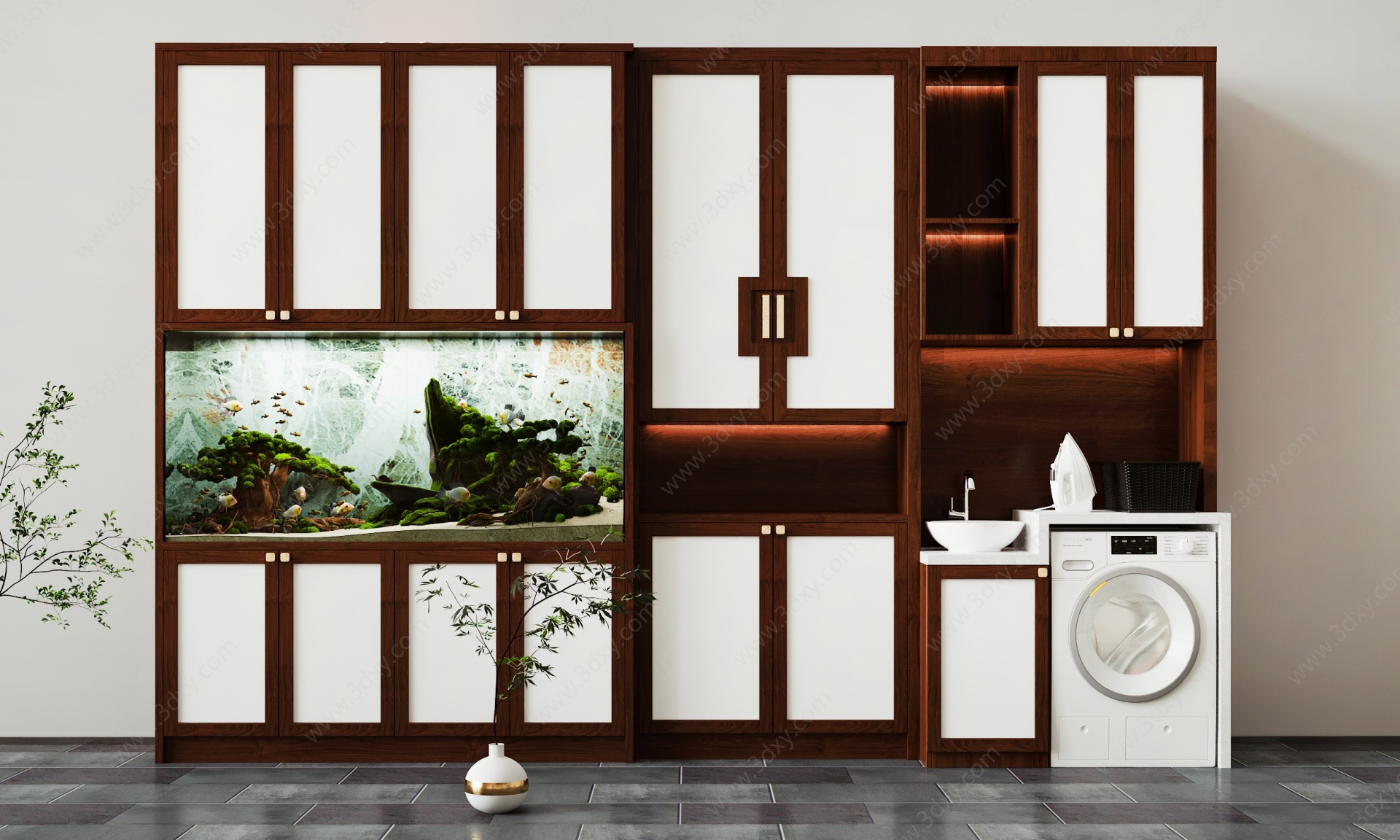 新中式鱼缸柜洗衣柜3D模型