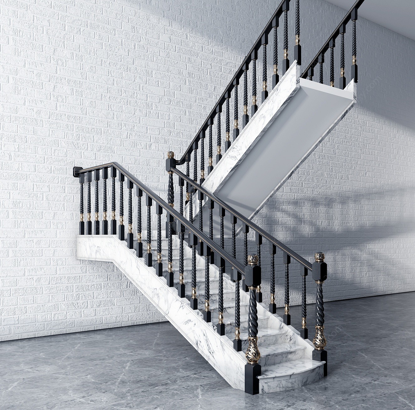 美式描金栏杆大理石楼梯3D模型
