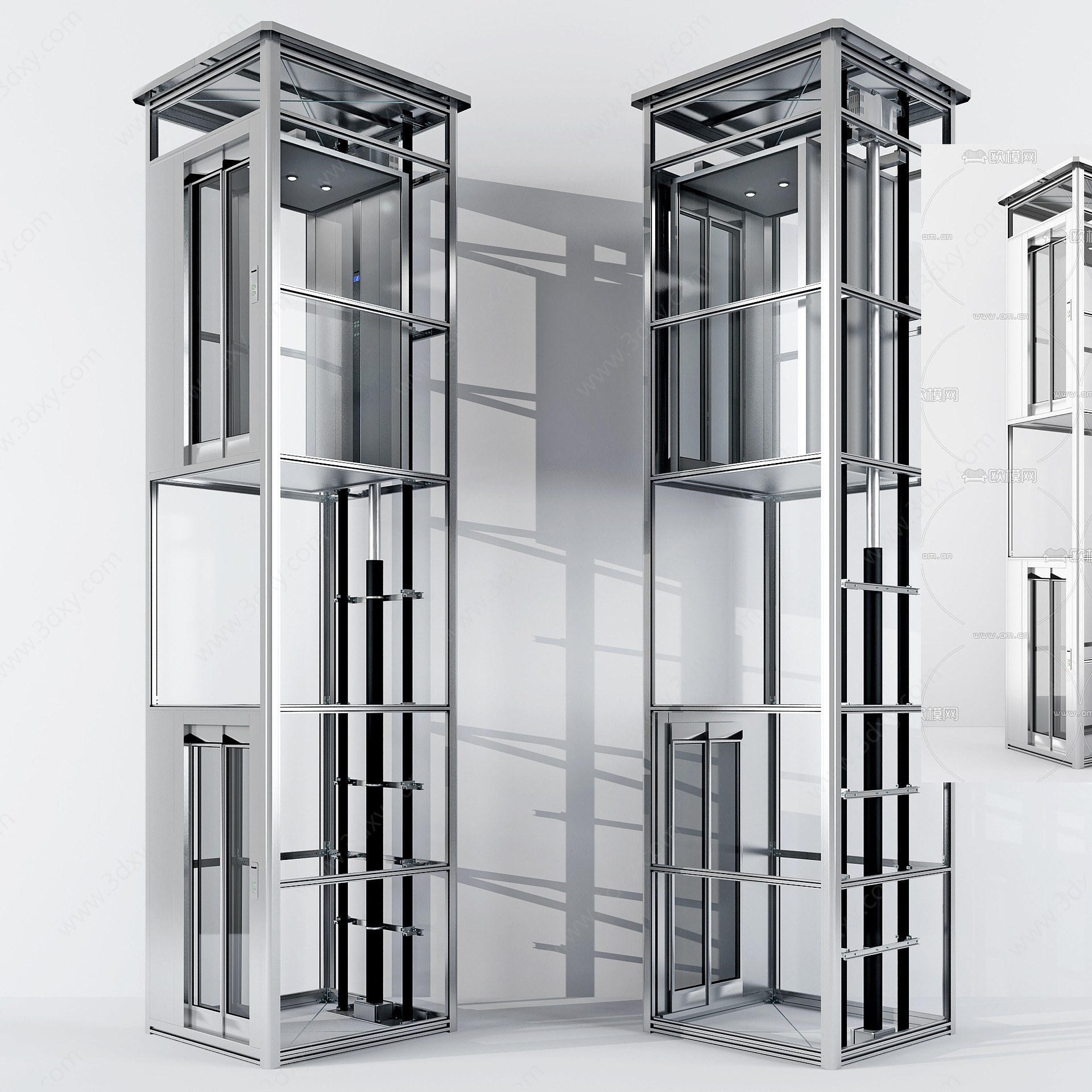 现代钢架观光电梯3D模型