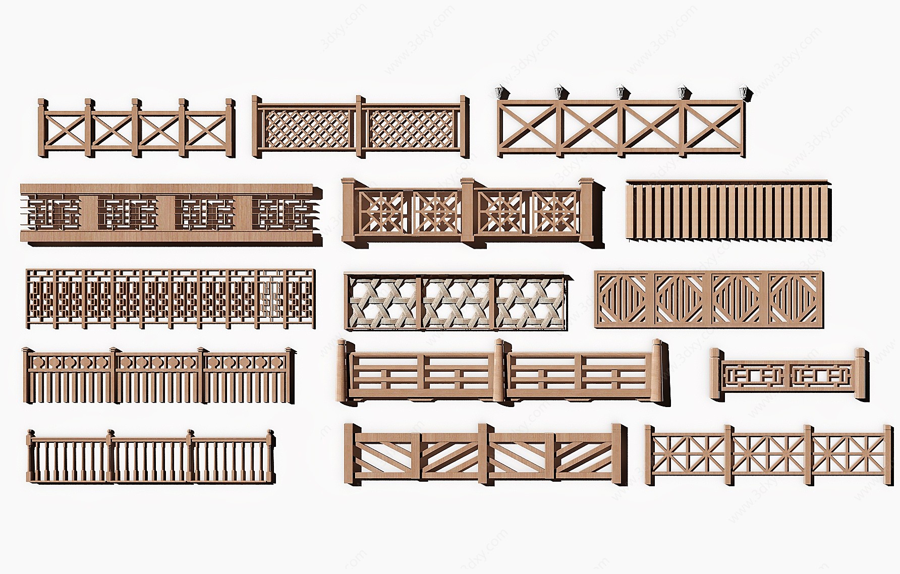 中式实木护栏扶手3D模型