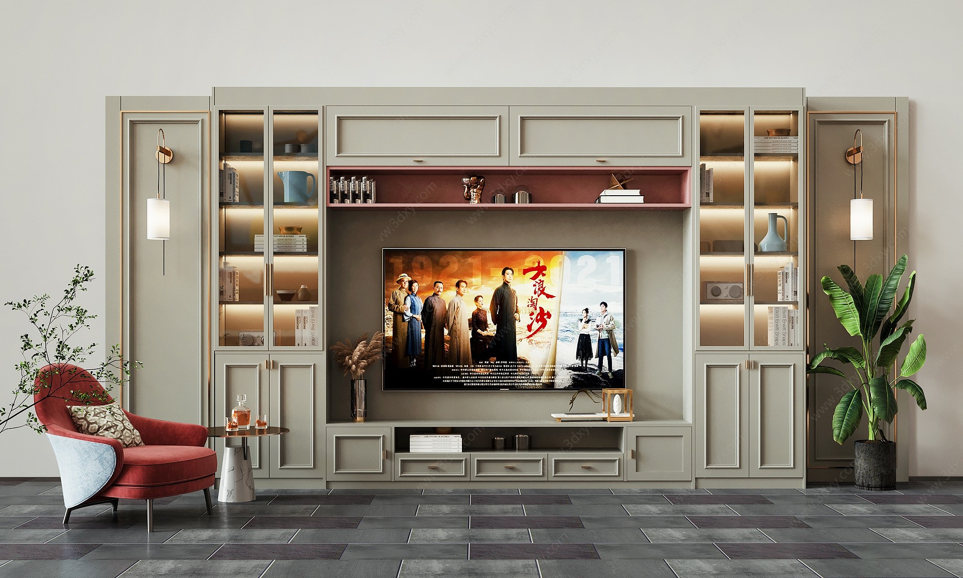 现代电视背景柜3D模型