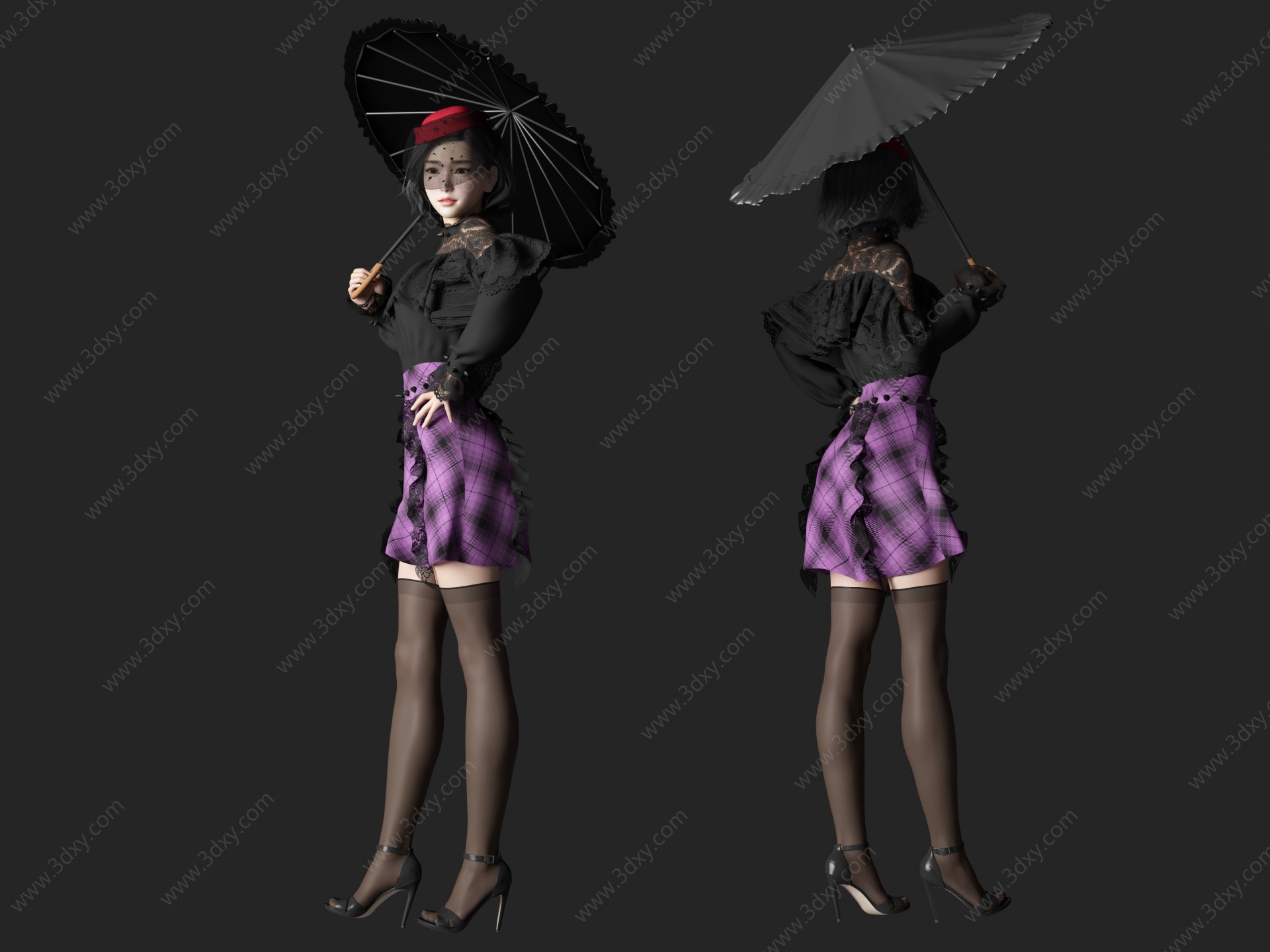 打伞美女人物3D模型