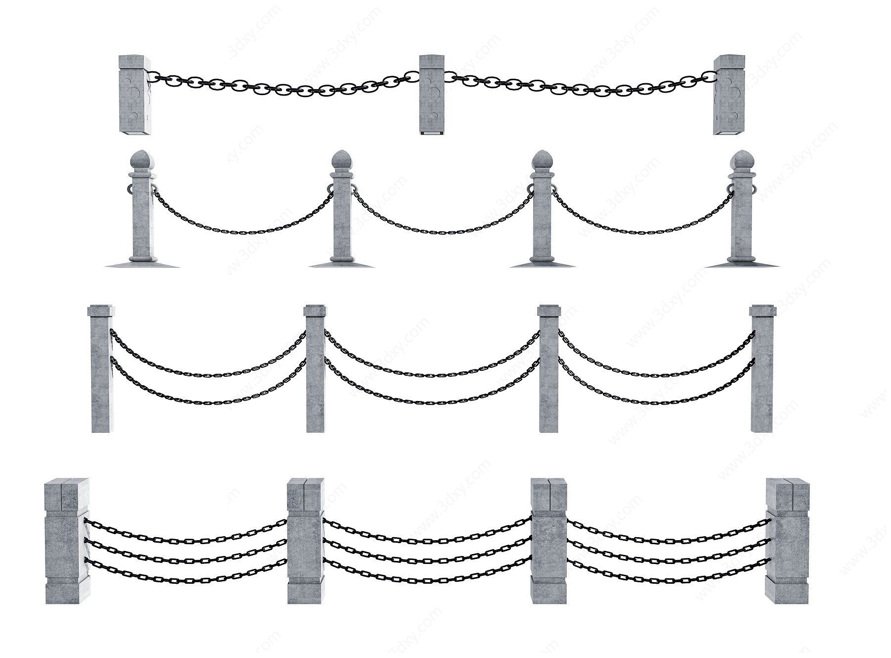 现代铁链护栏围栏3D模型